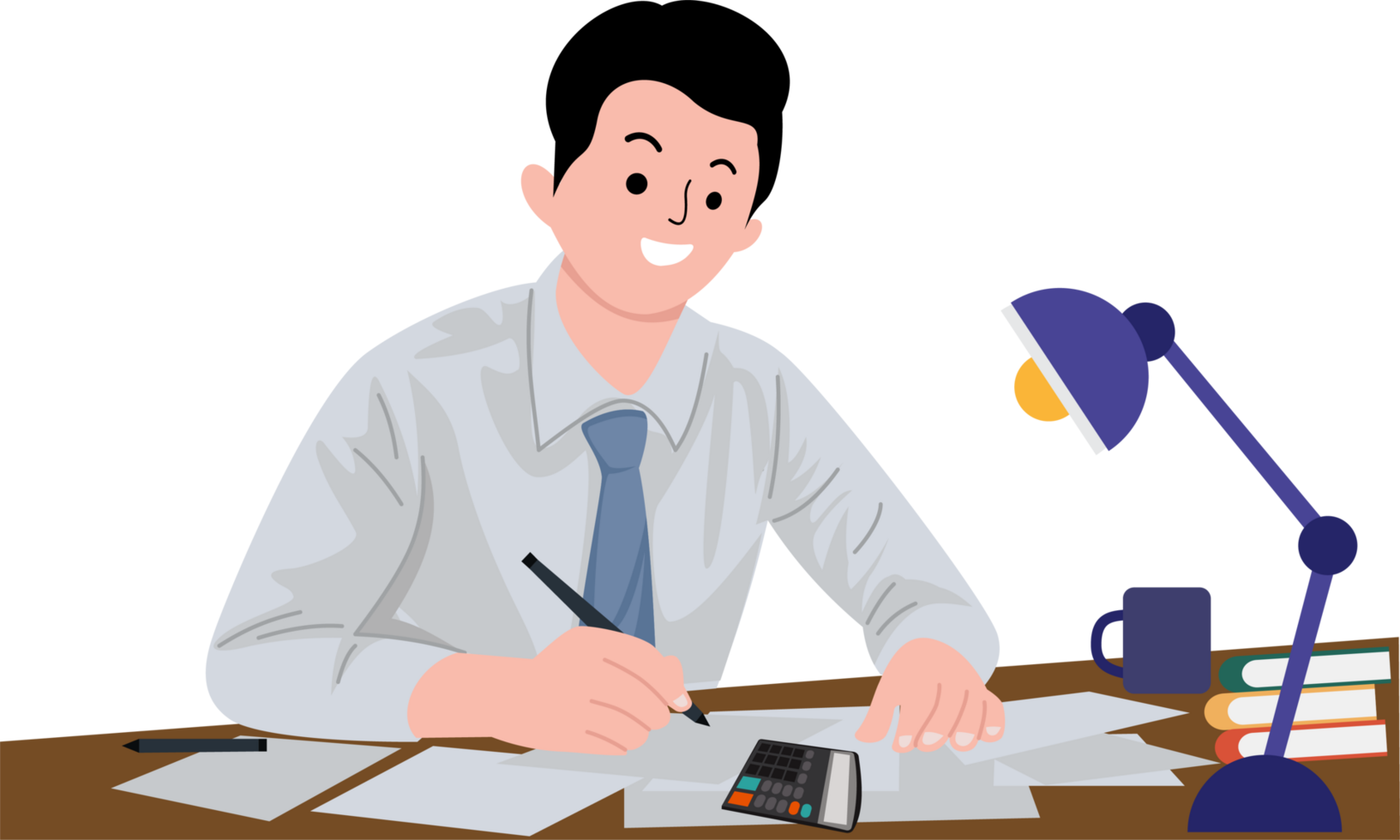 businessman working at office. smiling business man sitting at desk and signing documents png