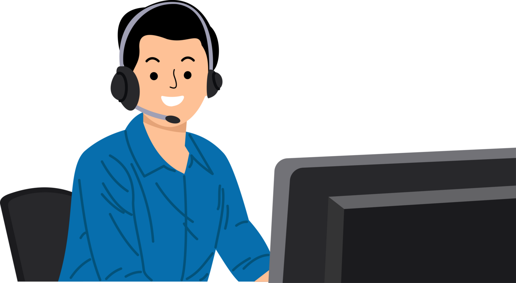 homme client soutien un service pourparlers avec une client par casque png