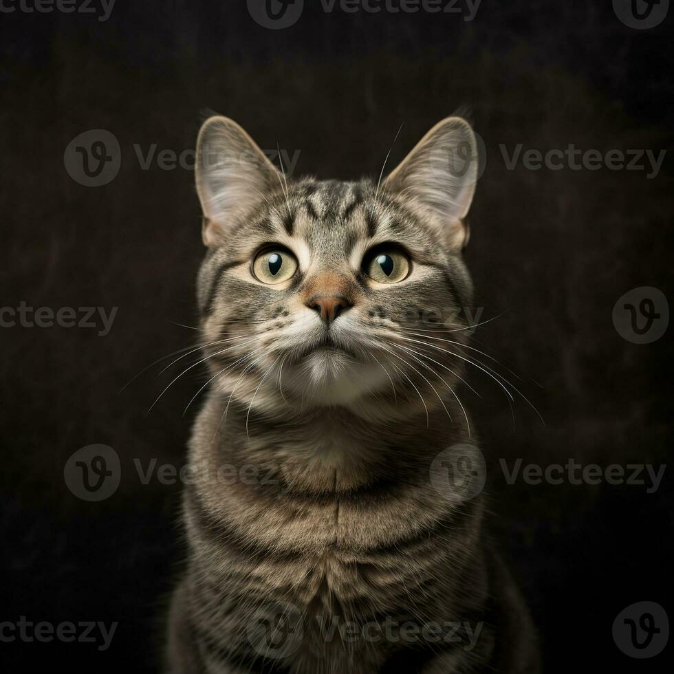 Portrait of a cat For cat food advertising. Selective focus. The muzzle of a brown domestic cat. Generative AI photo