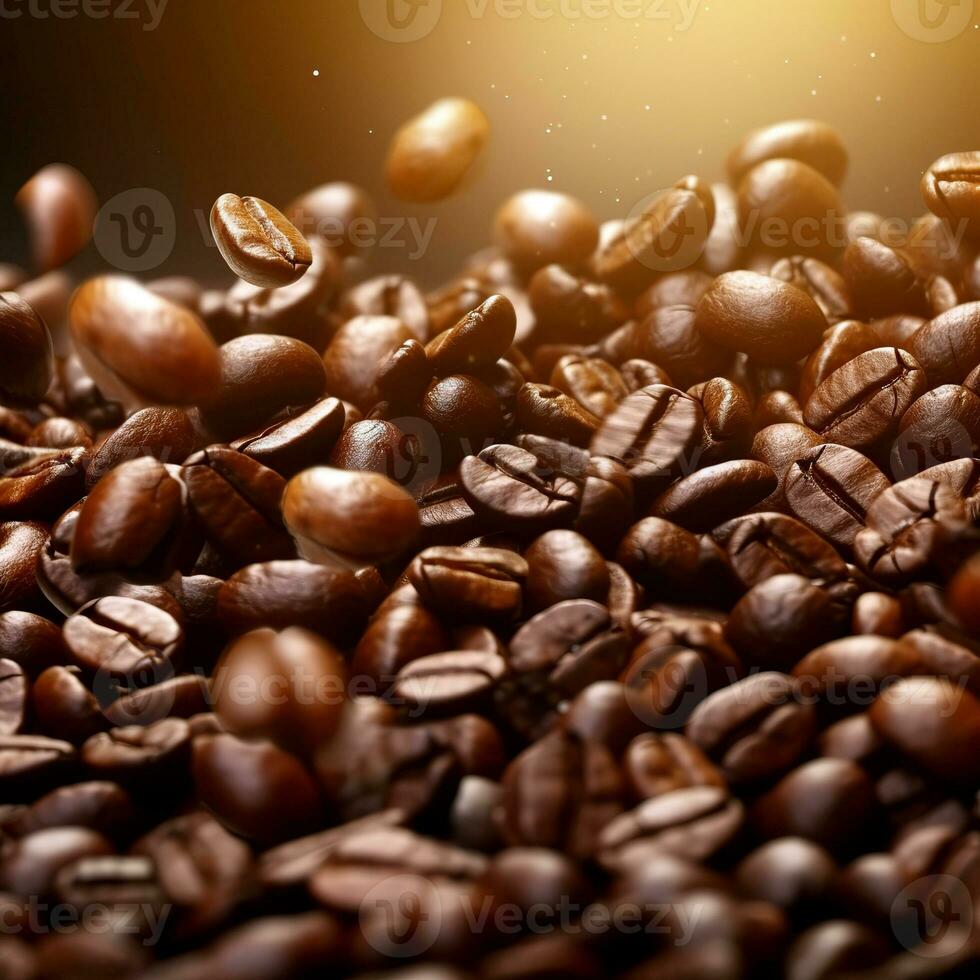 Coffee beans in motion on a blurred background. Blur. The main ingredient for the morning Americano, invigorating espresso. Generative AI photo