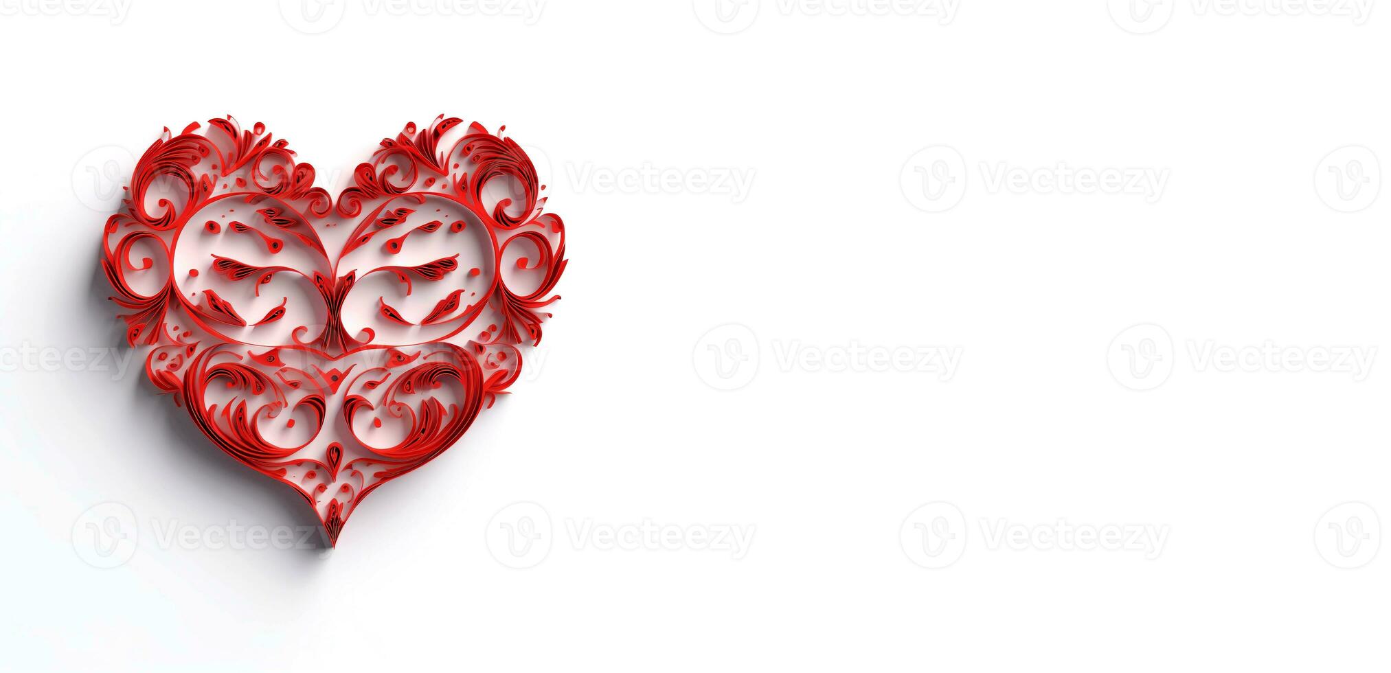 Red carved heart on white. Patterned love symbol. Heart on white background paper cut style. AI Generated photo