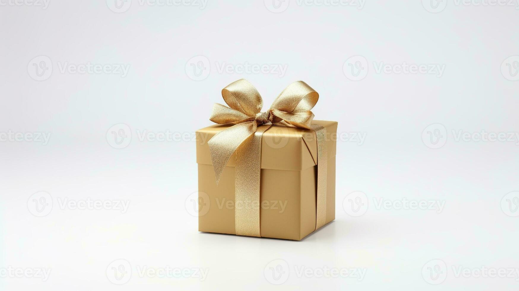 Gift box with gold bow isolated on white background, clipping path included. photo