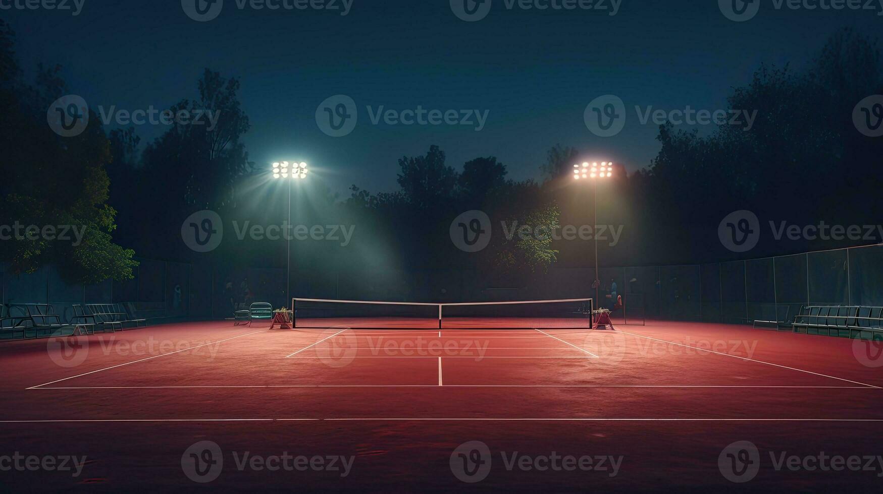 ver de un tenis Corte con ligero desde el focos terminado oscuro antecedentes foto