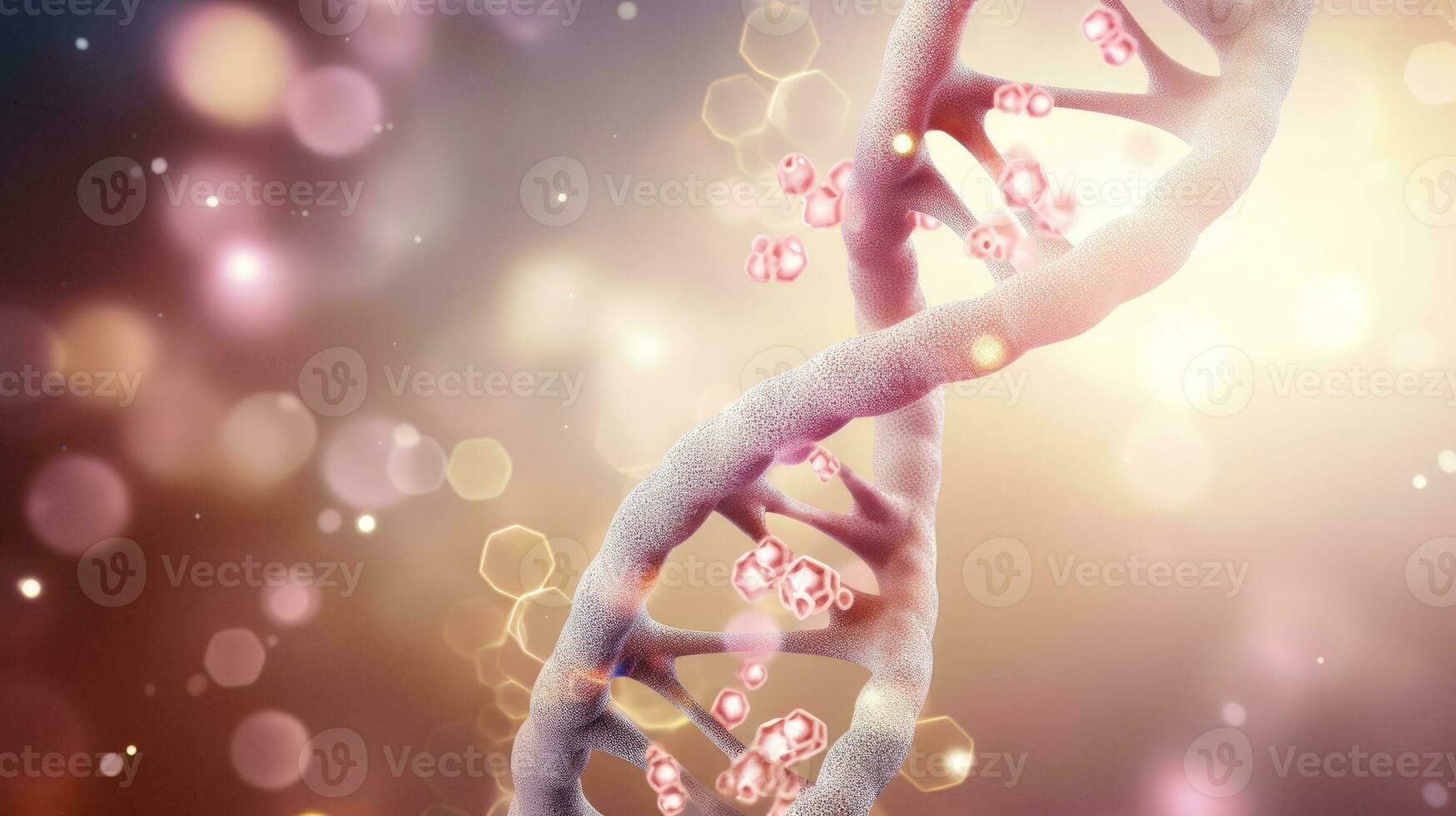 adn gene hélice espiral molécula estructura en borroso rosado. ai generado imagen foto