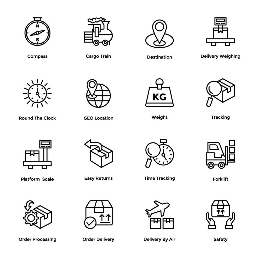 A Pack Of Logistic Delivery Line Vector Icons