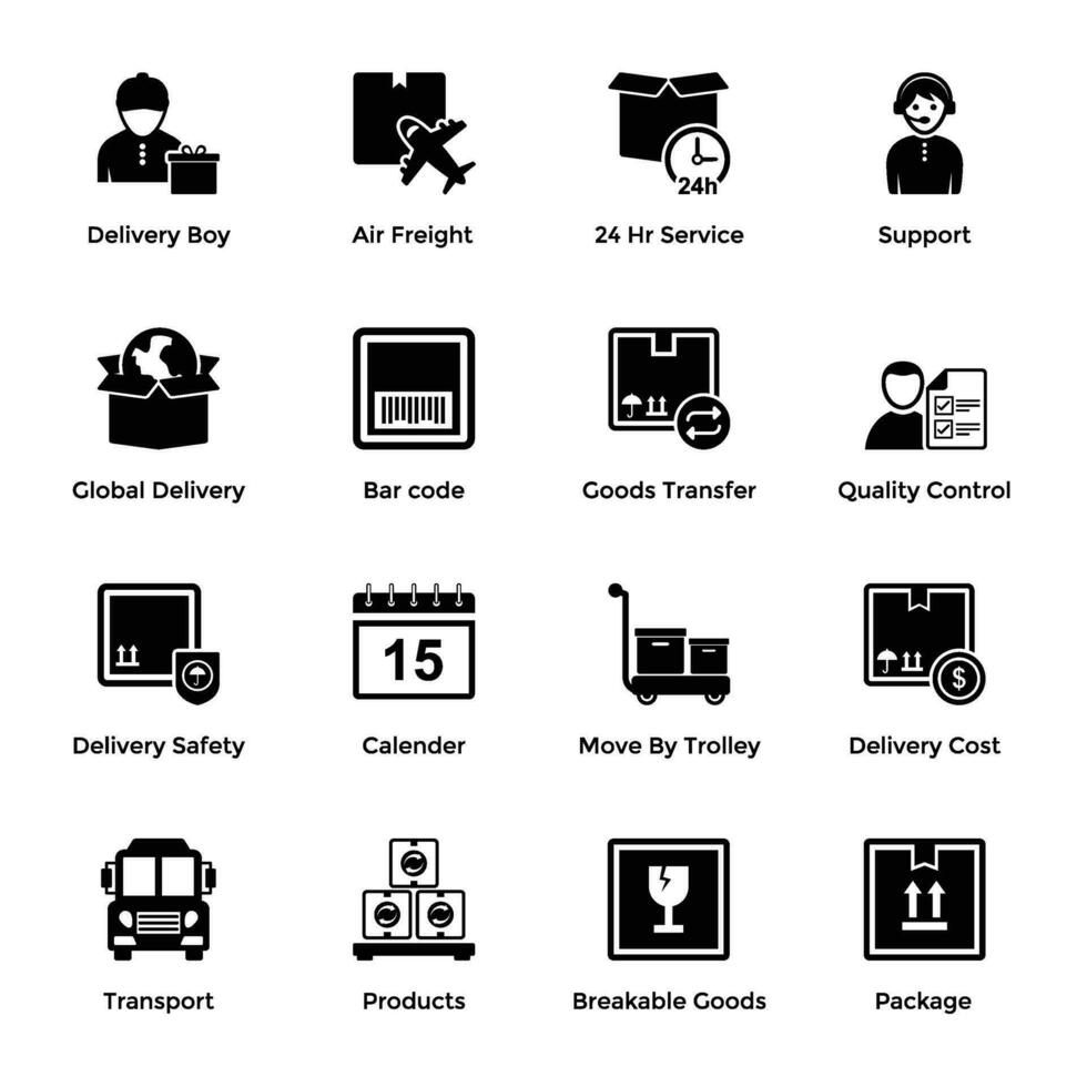 Set of Parcel Delivery Glyph Icons vector