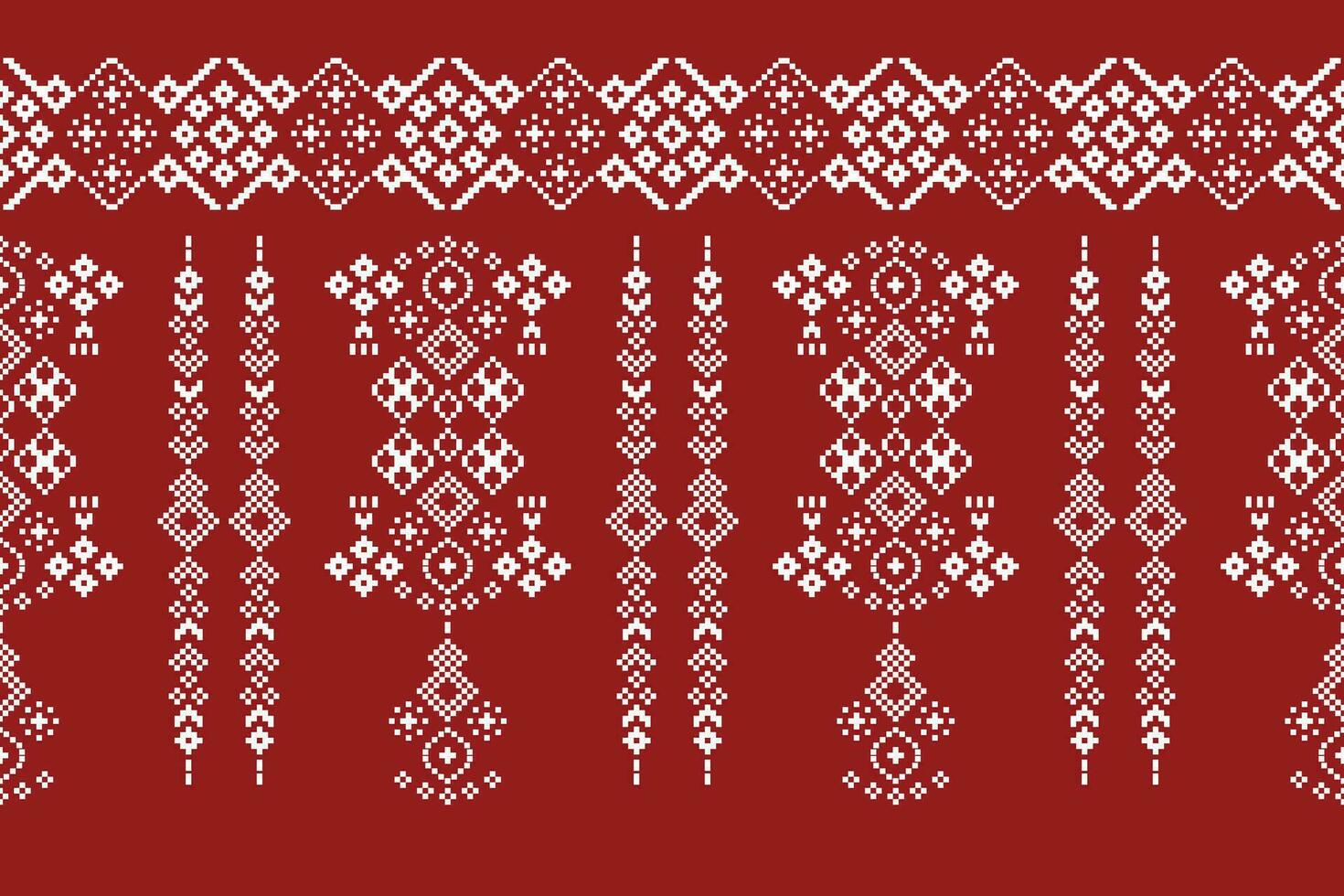 étnico geométrico tela modelo cruzar puntada.ikat bordado étnico oriental píxel modelo rojo antecedentes. resumen, vector, ilustración. textura,ropa,marco,decoración,motivos,seda fondo de pantalla. vector