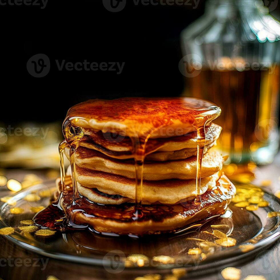 Pancakes with honey. AI Generated photo