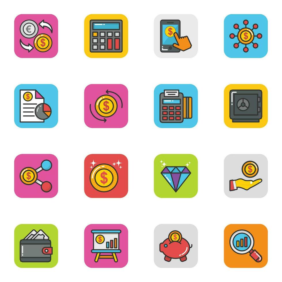 Bundle of Investment Growth Flat Outline Icons vector