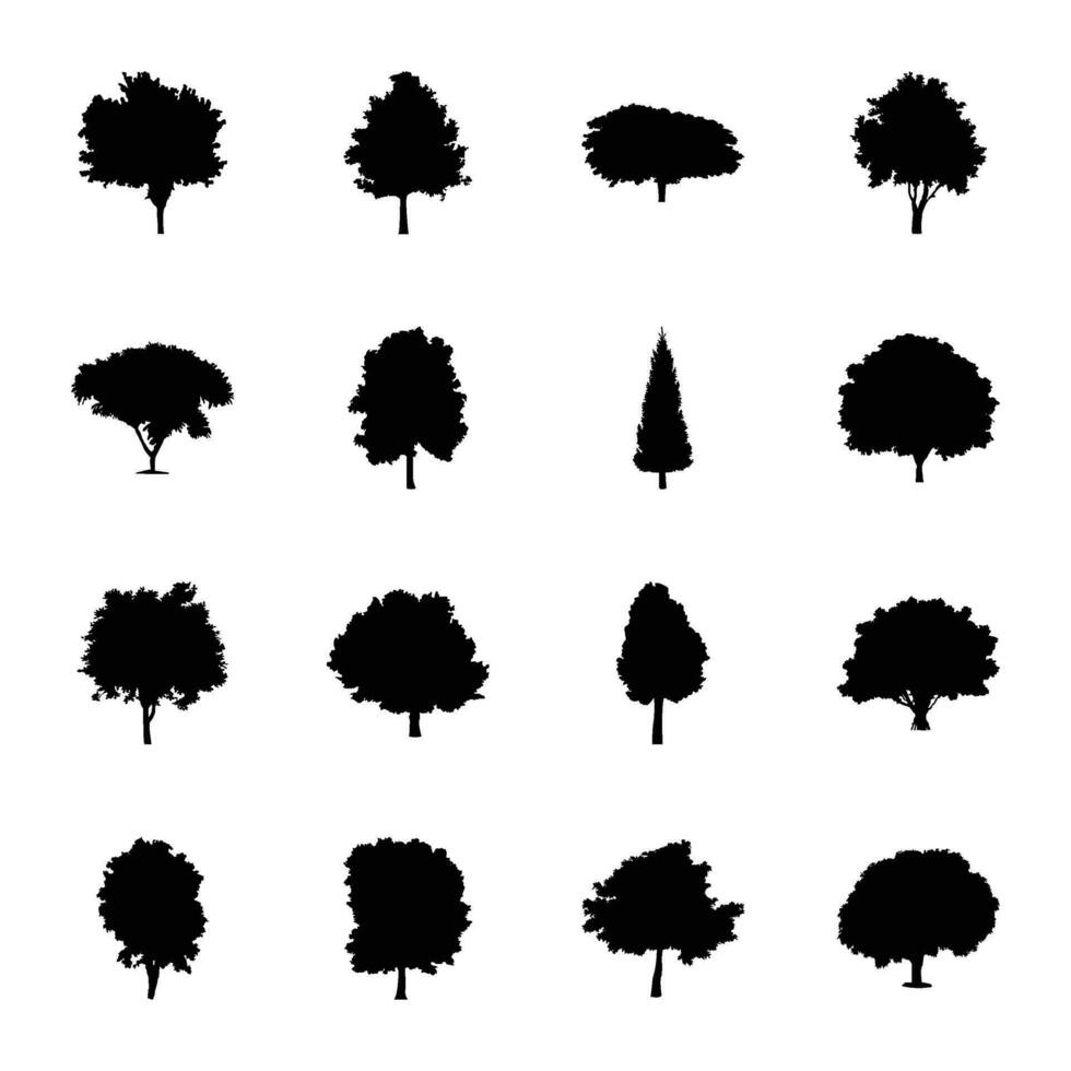 paquete de arboles glifo íconos vector