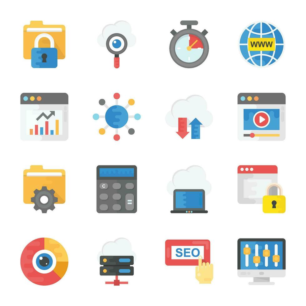 Bundle of SEO Services Flat Icons vector