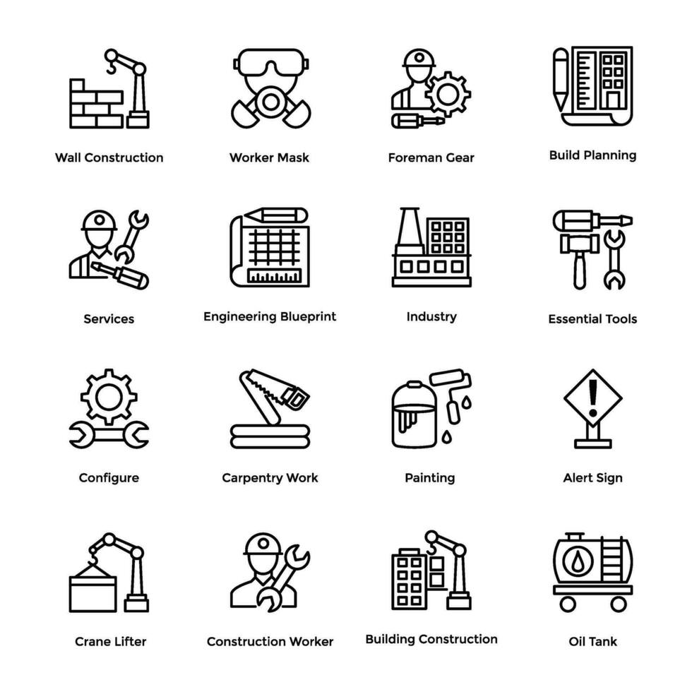 Collection of Industrial and Construction Line Icons vector