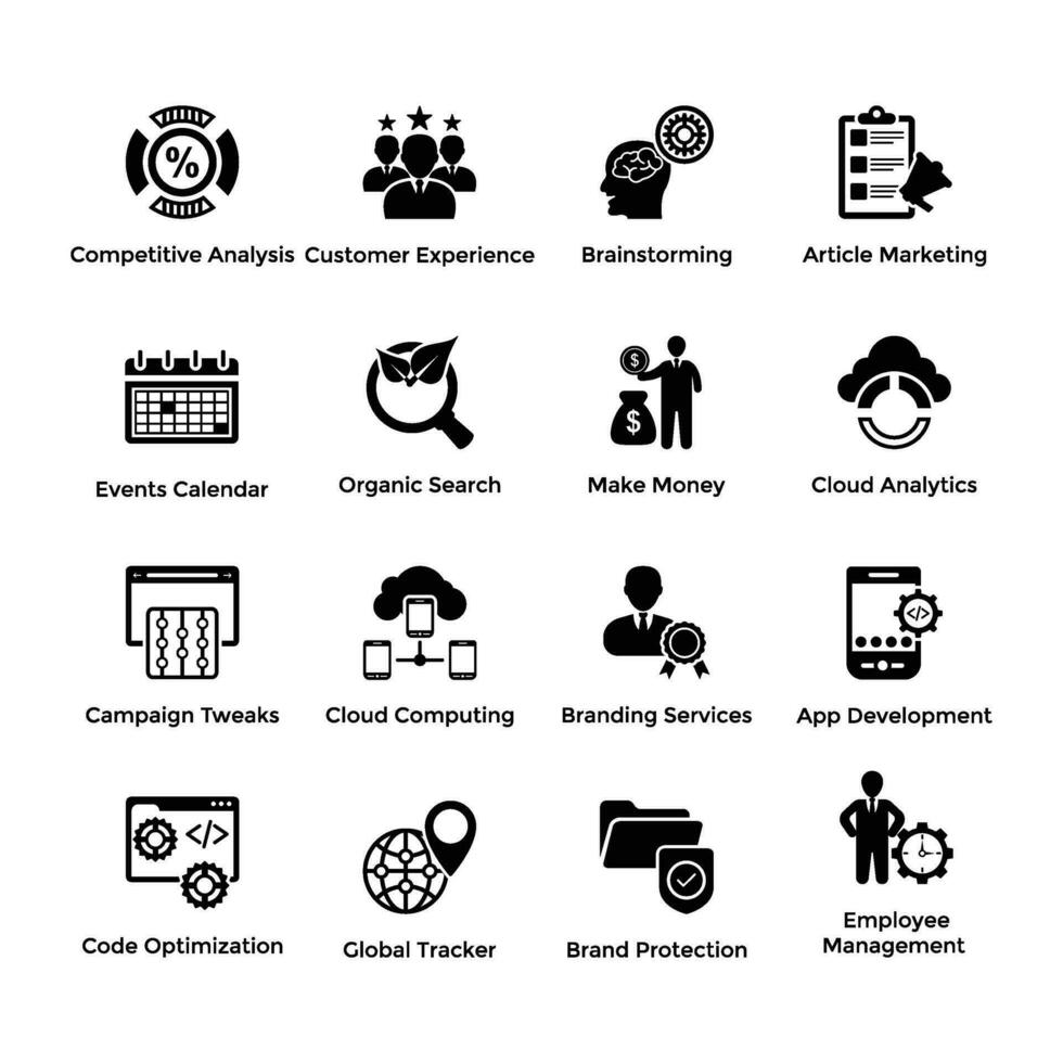 Business Management and SEO Glyph Conceptual Icons vector