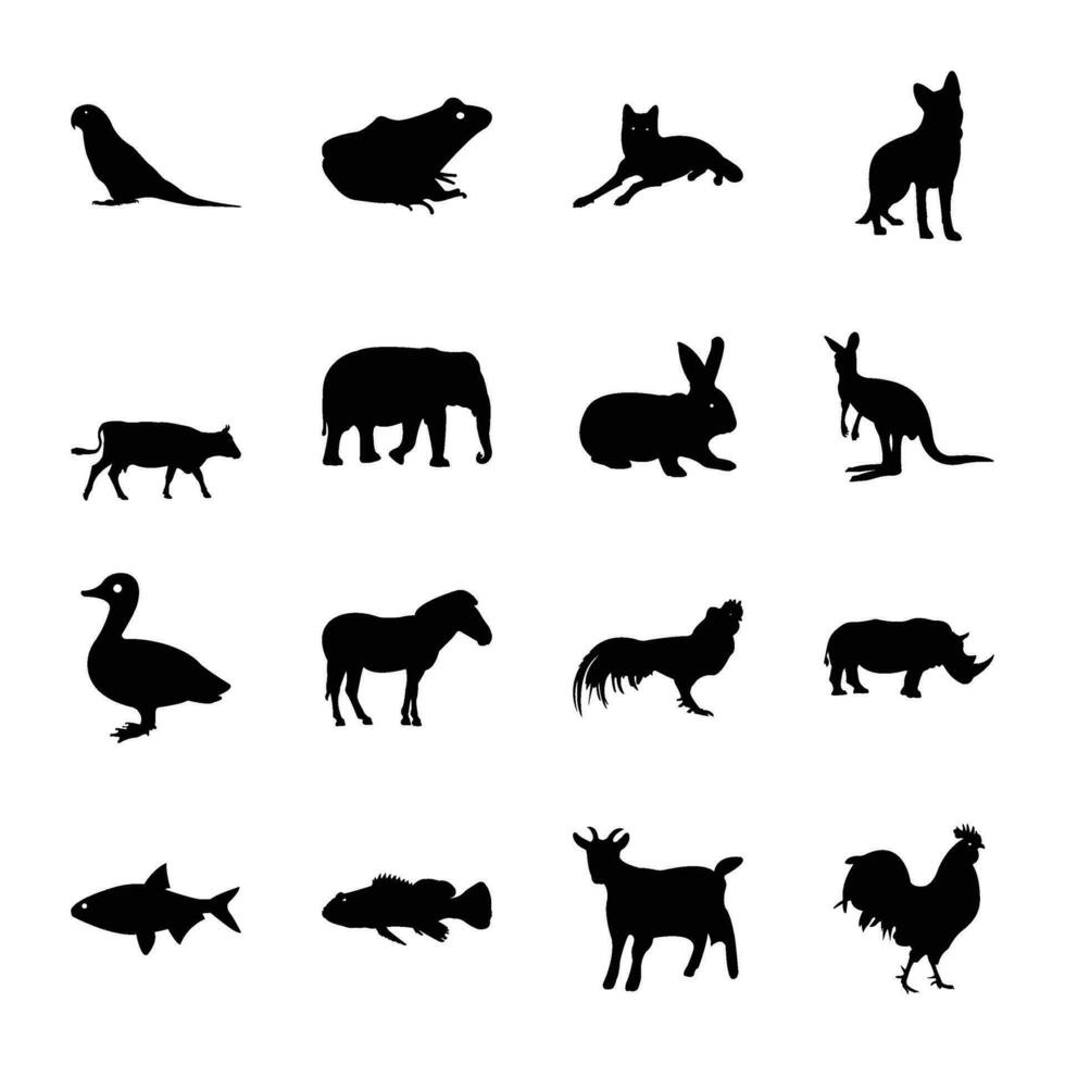 paquete de salvaje y Doméstico mascotas sólido icono vectores