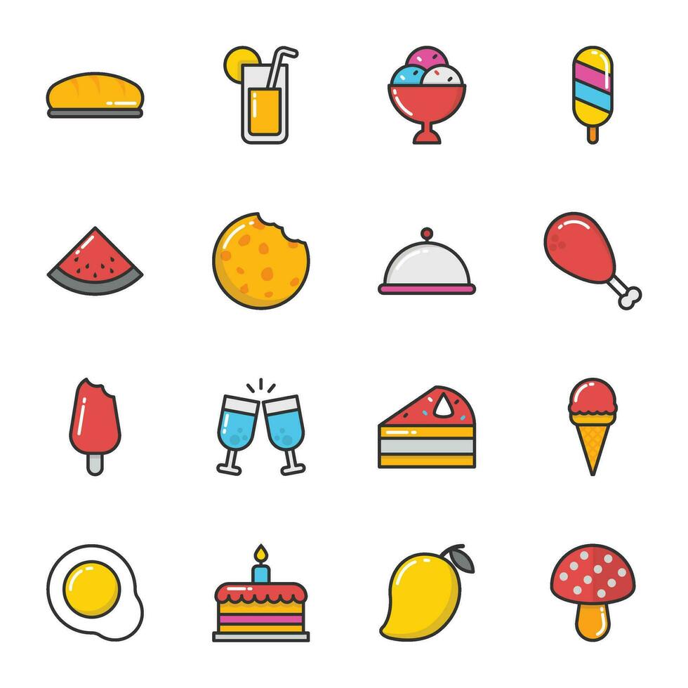 Pack of Food and Drinks Coloured Line Icons vector