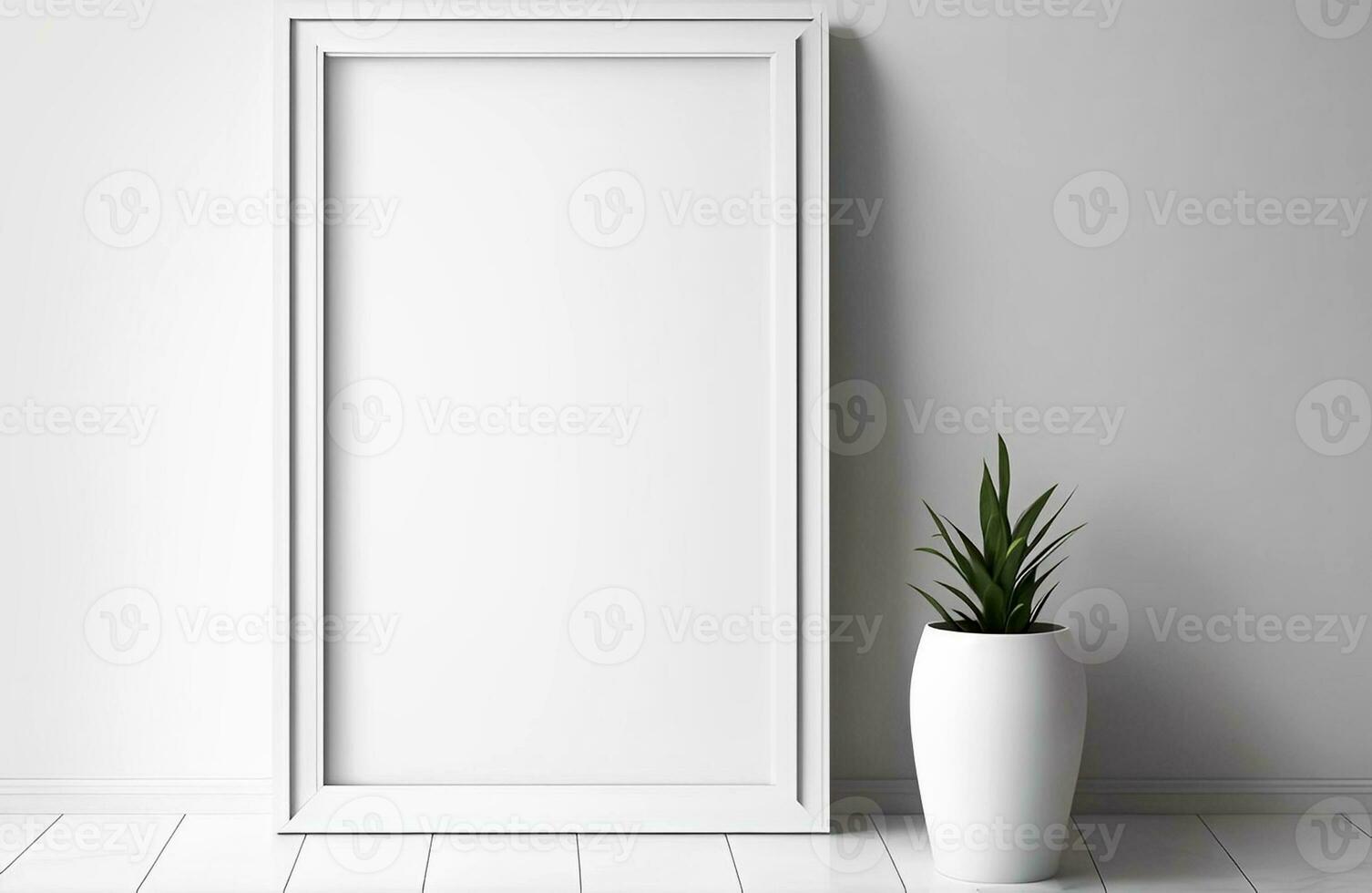 Blank photo Mockup poster frame white interior background.