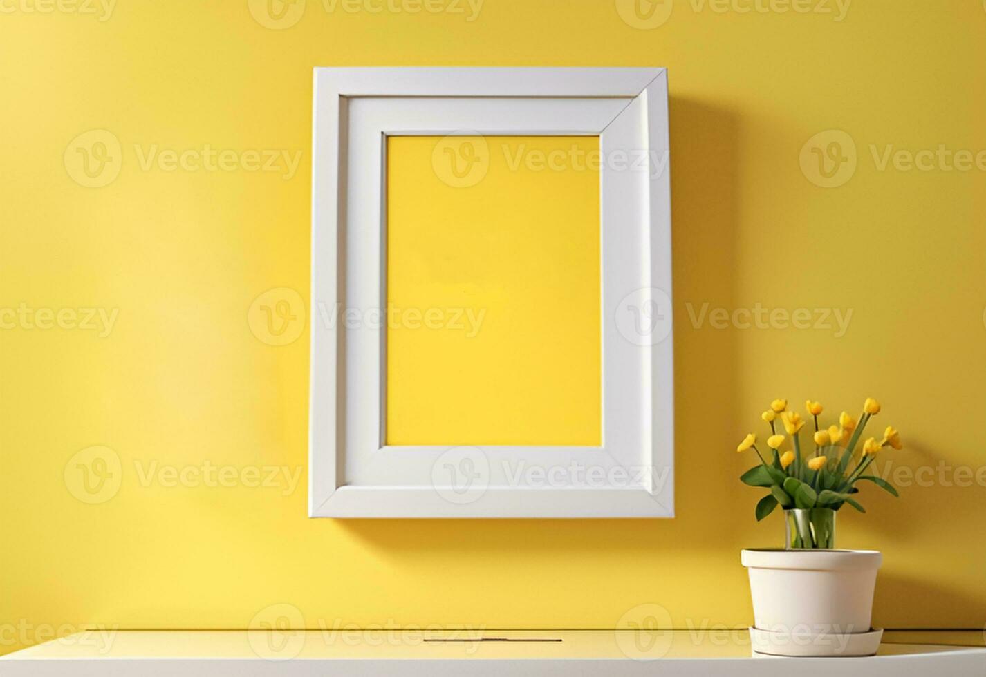 3D Style Blank photo Mockup poster frame yellow interior background.