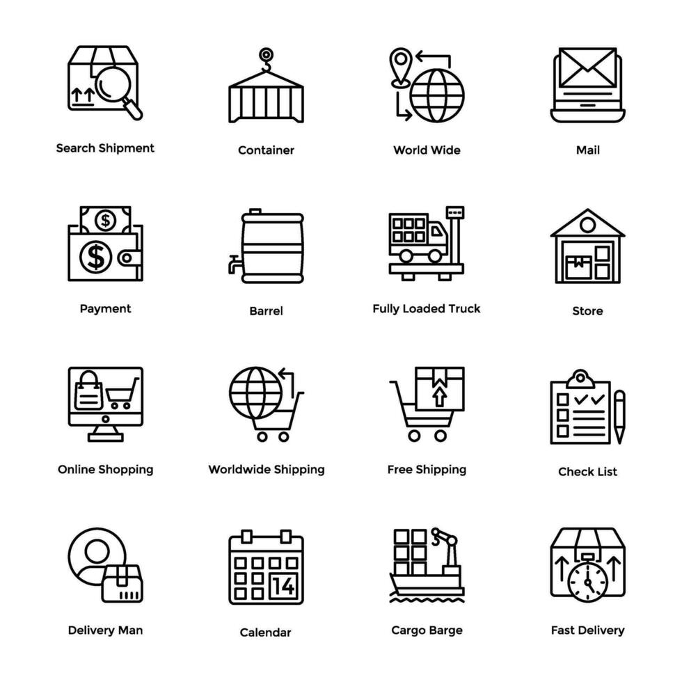 A Set Of Logistic Delivery Line Vector Icons