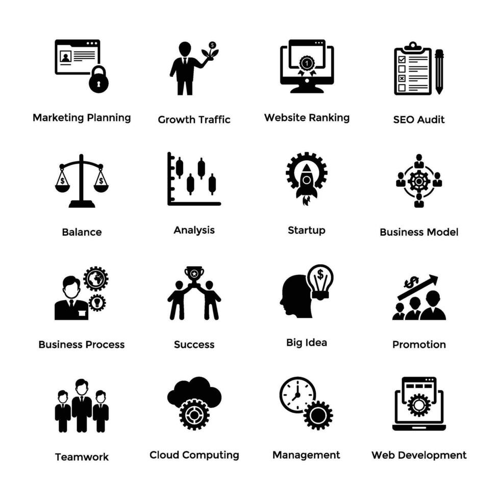 Pack of Solid Project Startup Icons vector