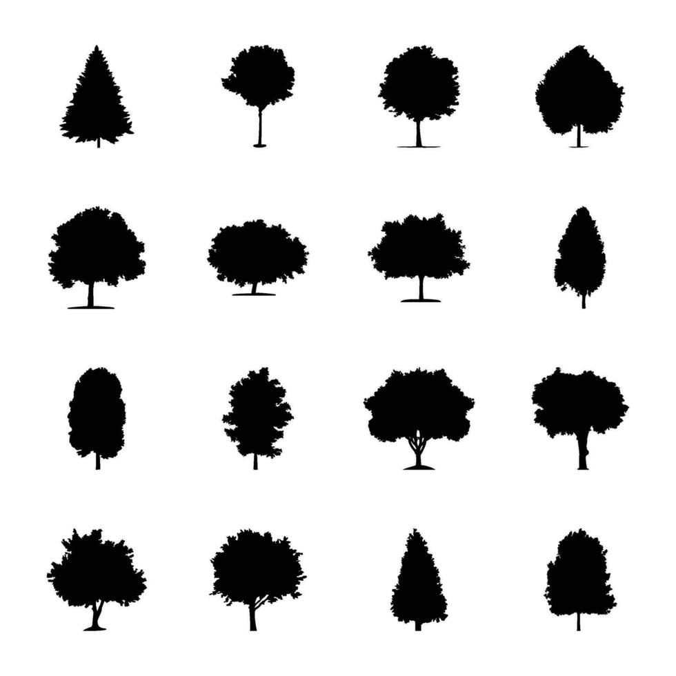 paquete de arboles glifo íconos vector