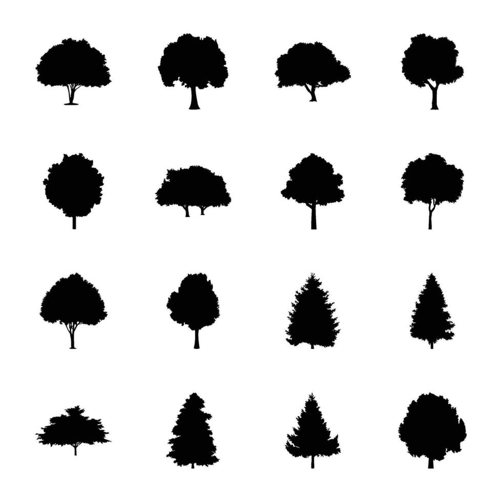 paquete de arboles glifo íconos vector