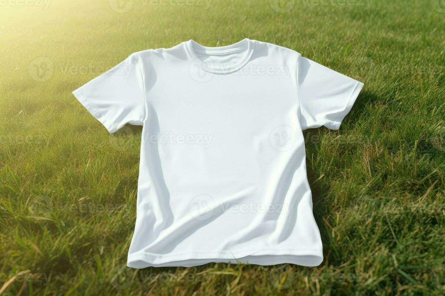White t-shirt green grass sport. Generate Ai photo