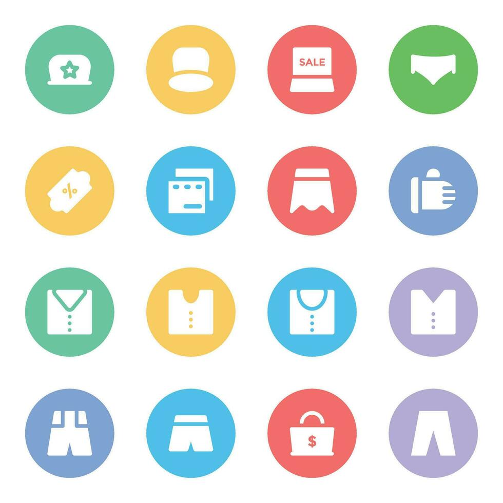 Set of Shopping and Clothing Flat Icons vector