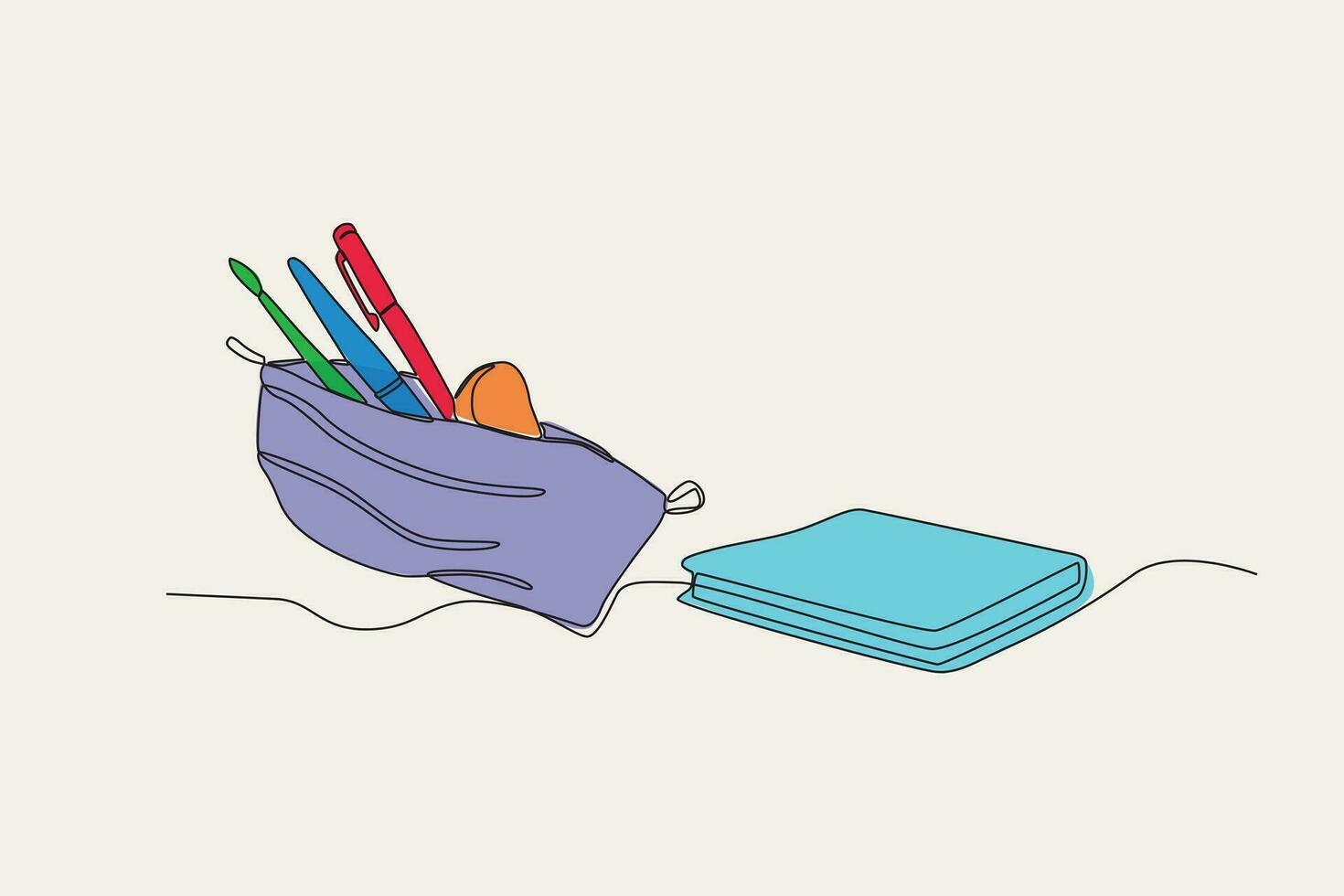 color ilustración de un conjunto de papelería y libros vector