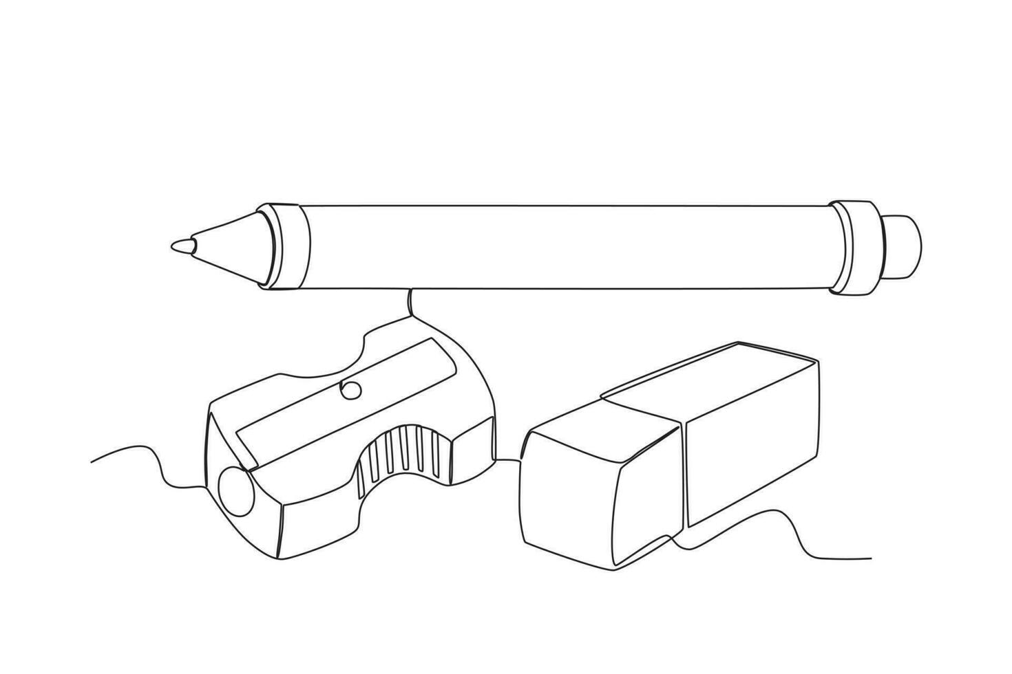 un bolígrafo, sacapuntas, y caucho borrador vector