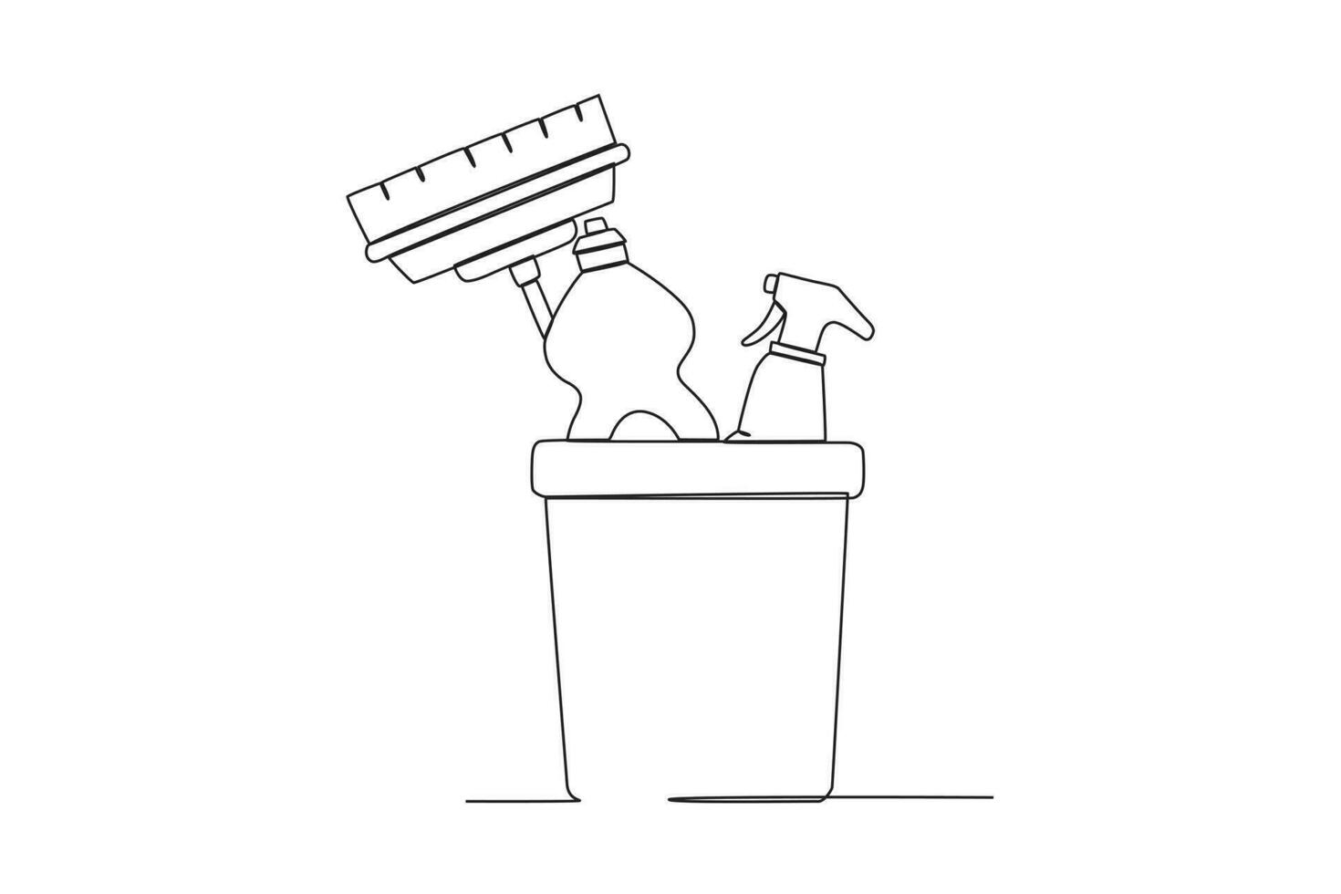 A detergent and a broom in a bucket vector