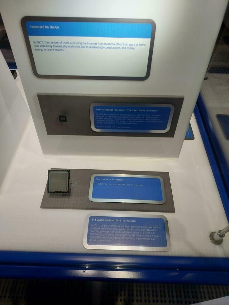 San Jose, California, USA - 09.11.2023 Intel Museum of the Robert Noyce Building at the Intel Corporation in Santa Clara, California. Exhibits of technology in the museum. photo