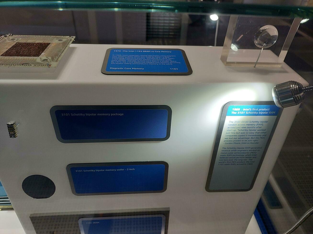 San Jose, California, USA - 09.11.2023 Intel Museum of the Robert Noyce Building at the Intel Corporation in Santa Clara, California. Exhibits of technology in the museum. photo