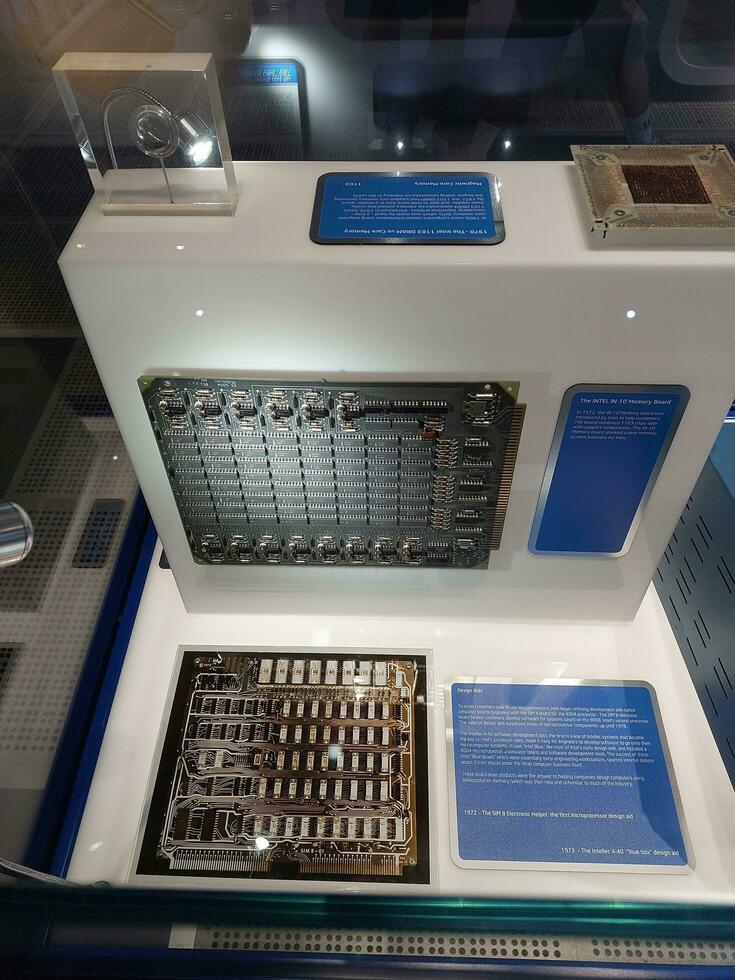 San Jose, California, USA - 09.11.2023 Intel Museum of the Robert Noyce Building at the Intel Corporation in Santa Clara, California. Exhibits of technology in the museum. photo