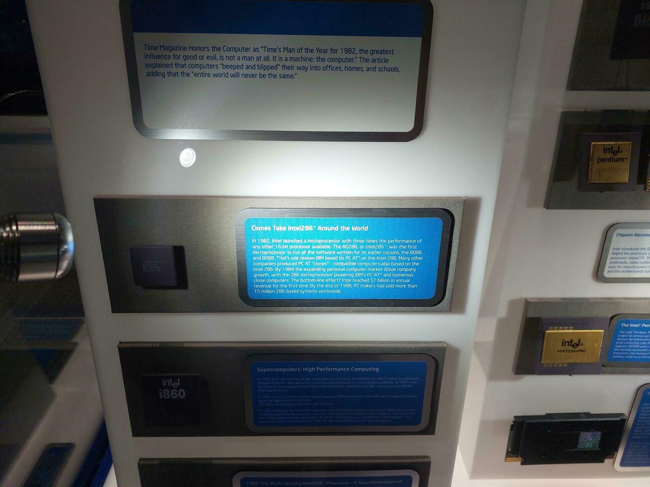 San Jose, California, USA - 09.11.2023 Intel Museum of the Robert Noyce Building at the Intel Corporation in Santa Clara, California. Exhibits of technology in the museum. photo