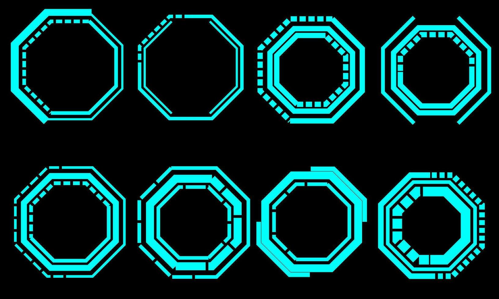 conjunto de hud octágono moderno usuario interfaz elementos diseño tecnología ciber azul en negro futurista vector
