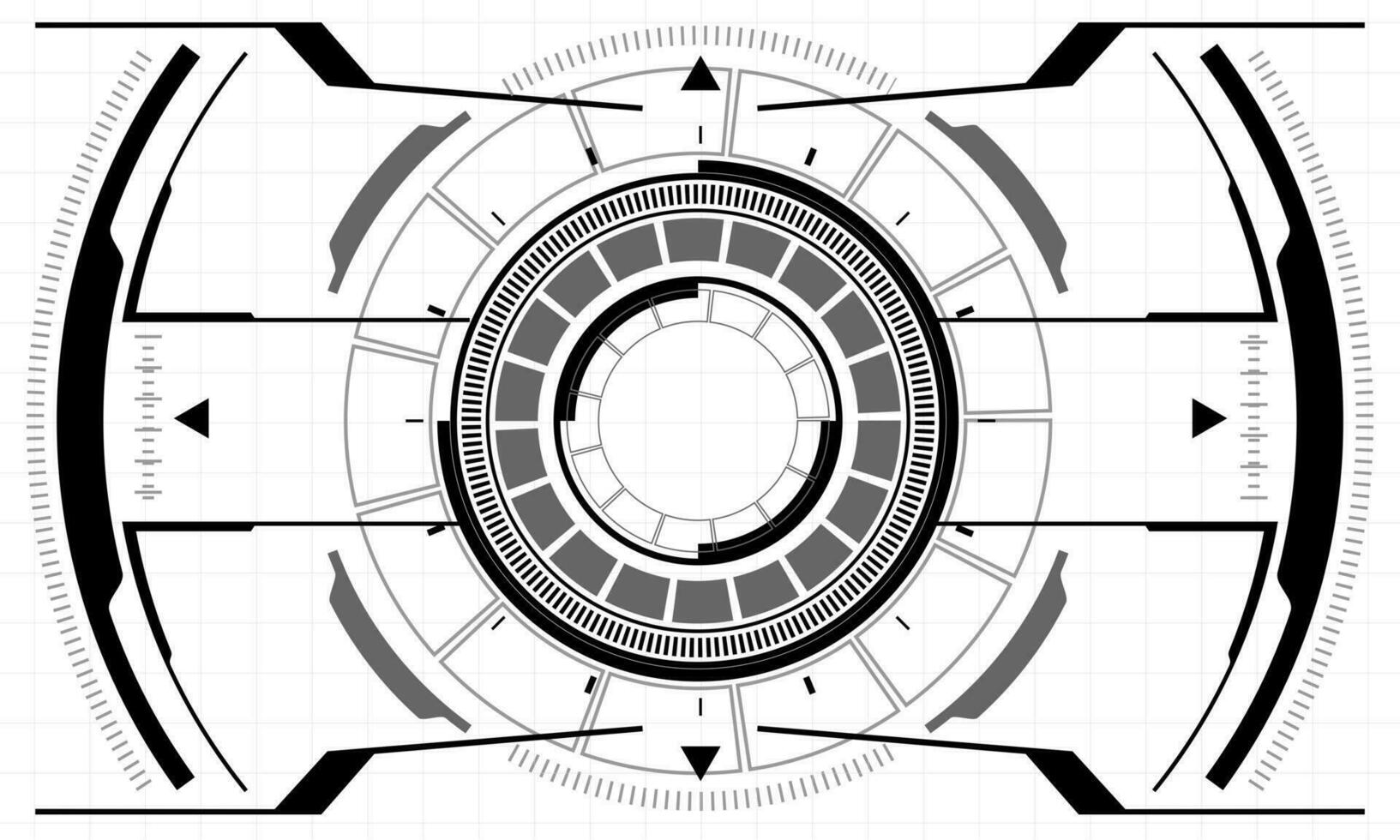 HUD sci-fi interface screen view black grey geometric on white design virtual reality futuristic technology creative display vector