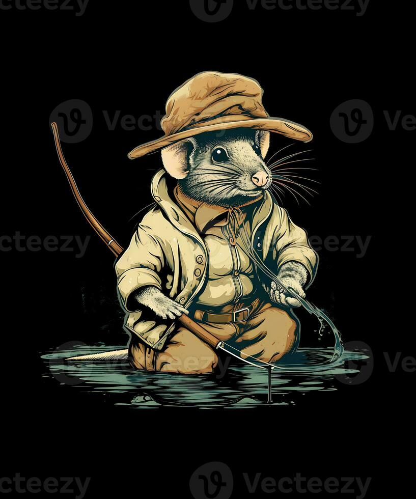 Rat Fishing Tshirt Design Background photo