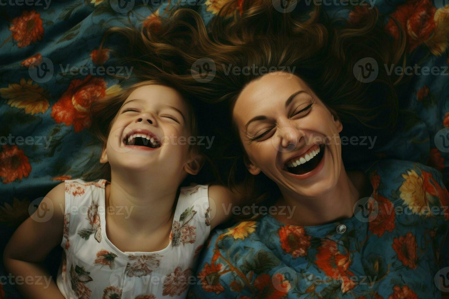 Mother daughter laughing. Generate Ai photo