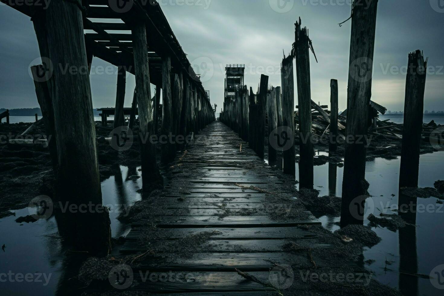 Abandoned pier neglected. Generate Ai photo
