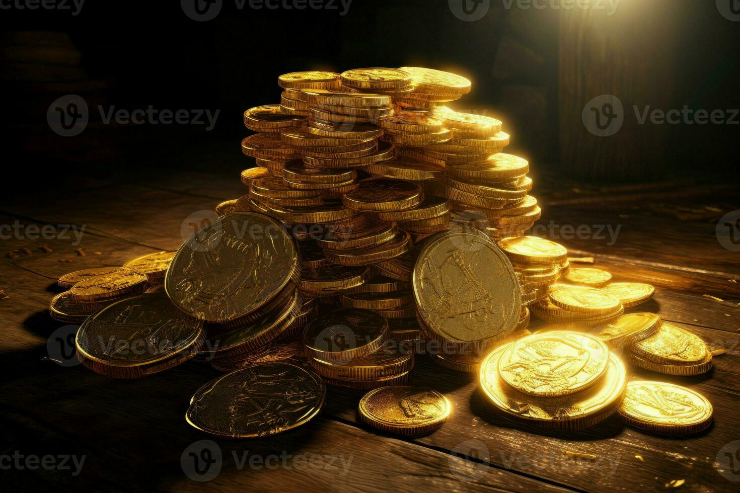 Gold coins pile stack. Generate Ai photo
