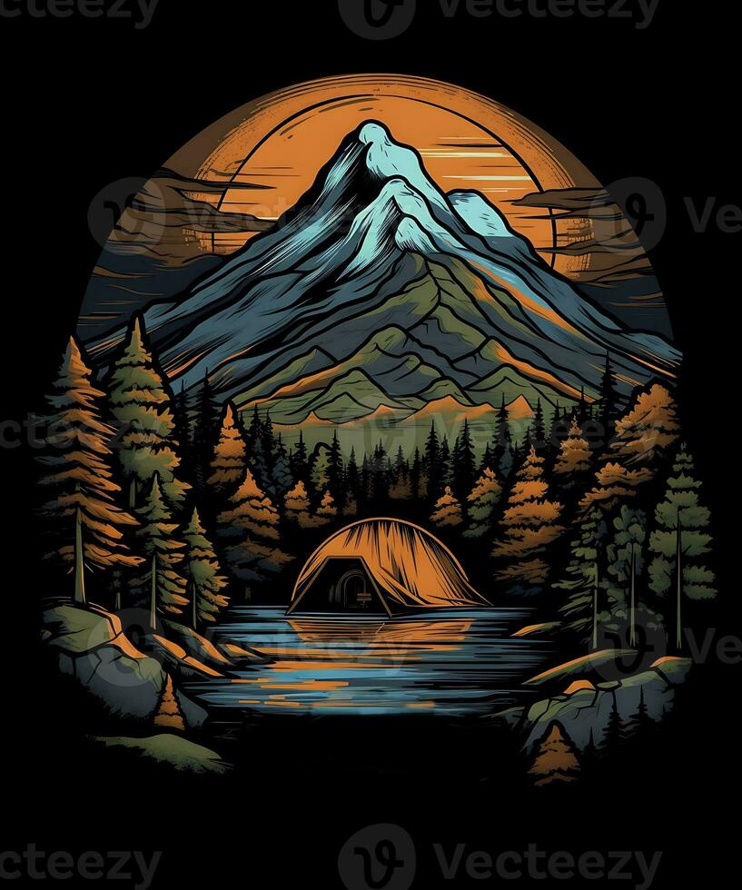 Mountain Summer Camping Tshirt Design Background photo
