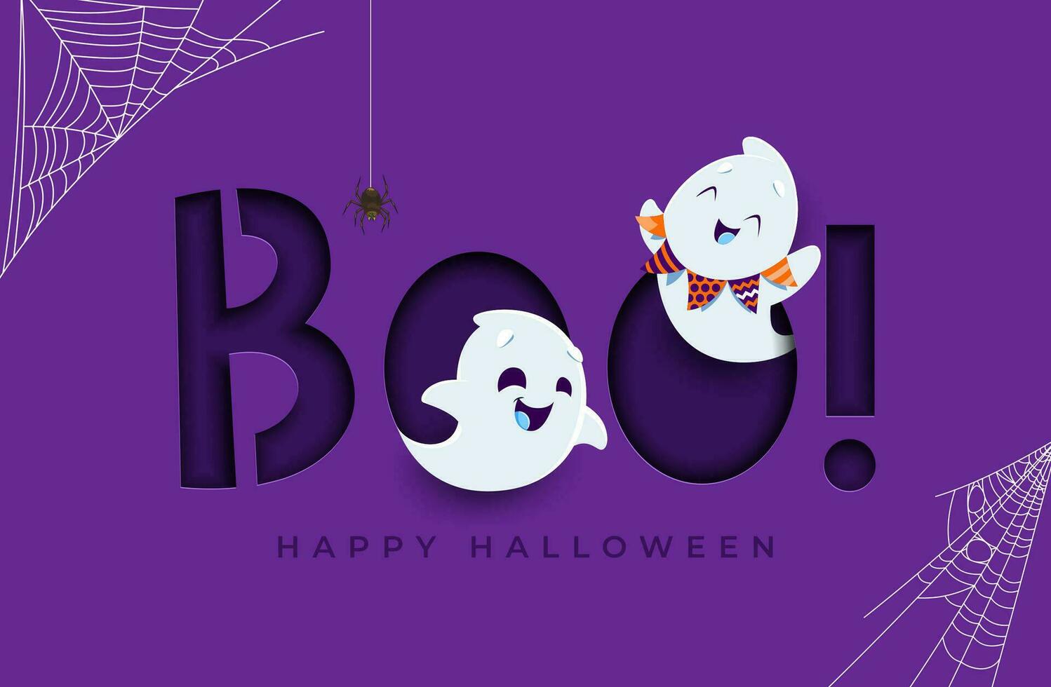 Halloween boo banner with cute kawaii ghosts vector