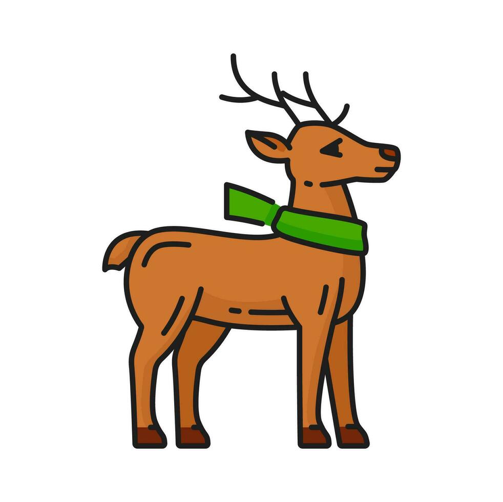 Navidad santo ciervo con bufanda línea icono vector