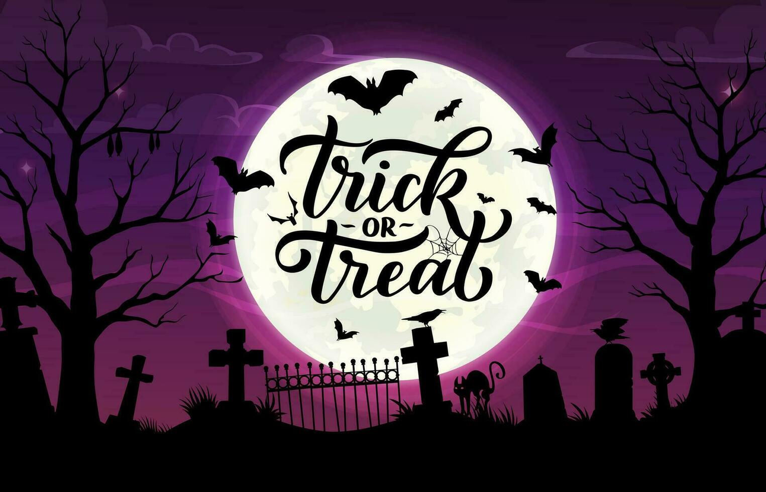 Halloween cemetery silhouette, vector banner
