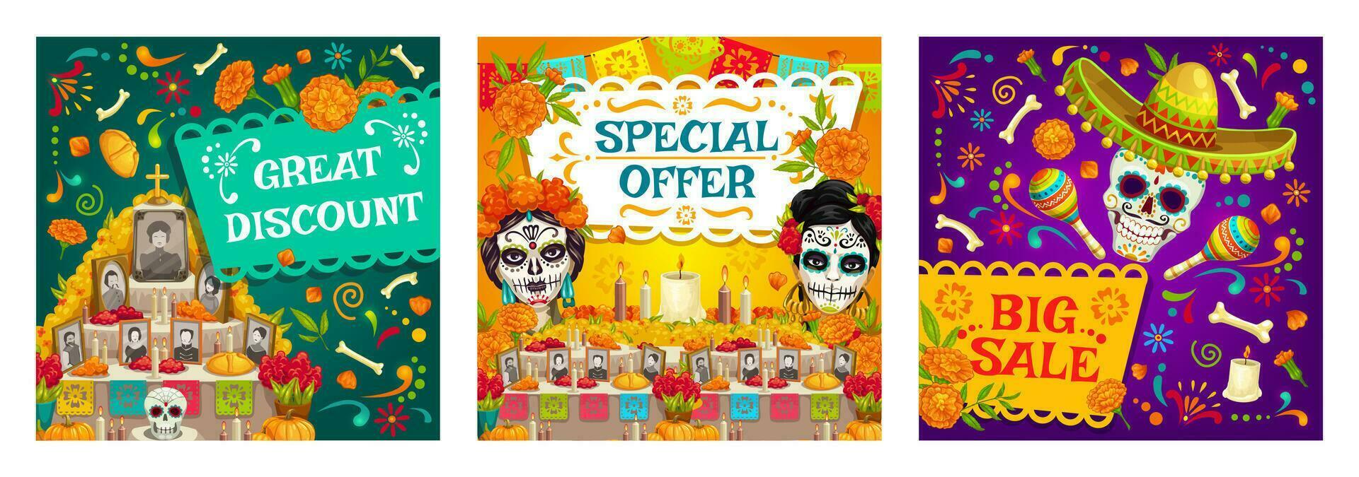 día de el muerto mexicano fiesta rebaja oferta vector