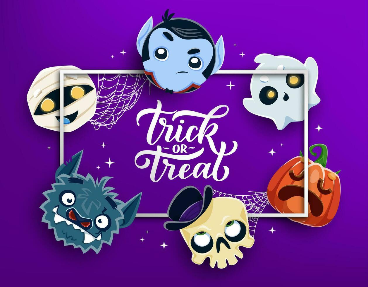 Halloween trick or treat banner with funny emojis vector