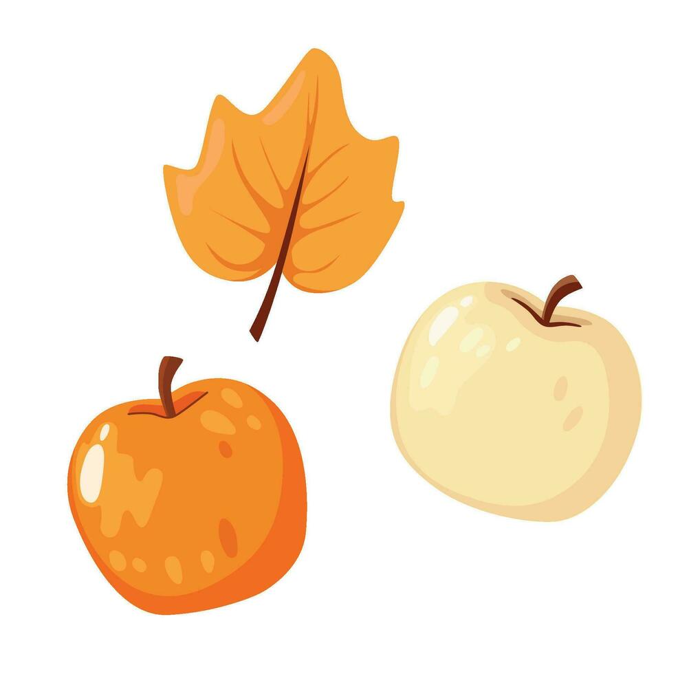 vector conjunto jugoso otoño manzana en plano estilo