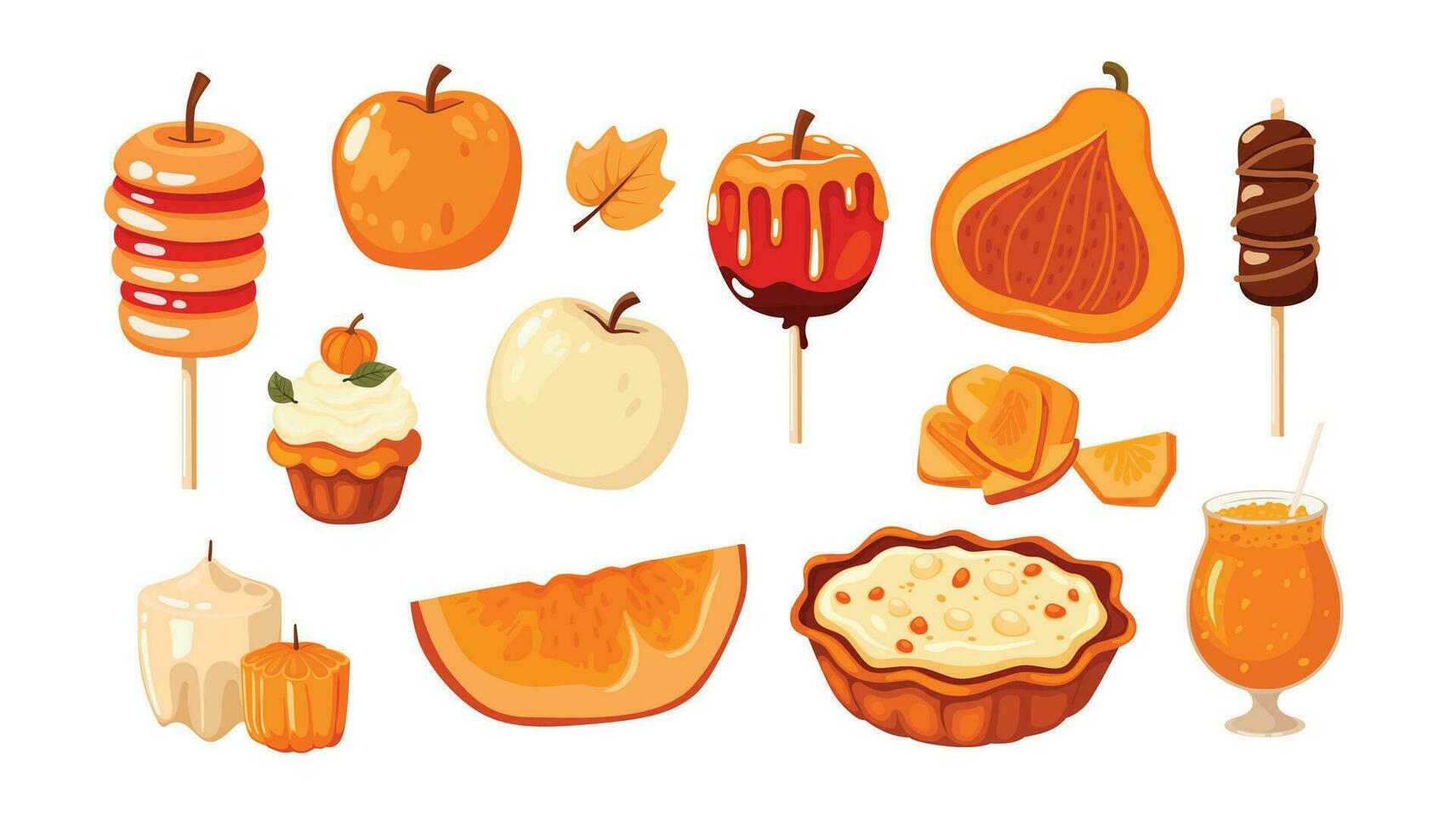 vector conjunto de calabaza platos y postres