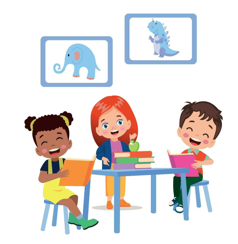 back to school school classroom and cute happy students vector