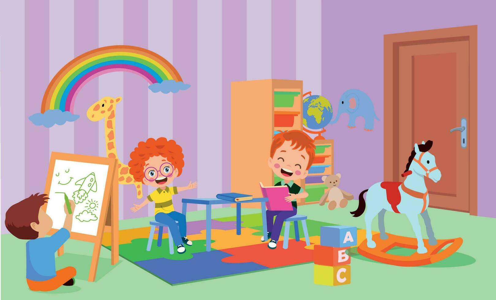back to school school classroom and cute happy students vector